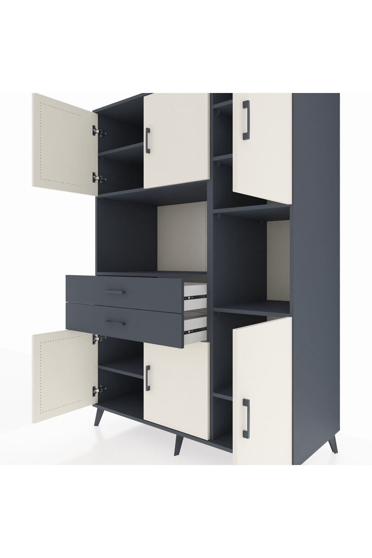 Kronos Dolap 9 Raflı 2 Çekmeceli 6 Kapaklı 132x59x195 Antrasit-Aytaşı/Antrasit