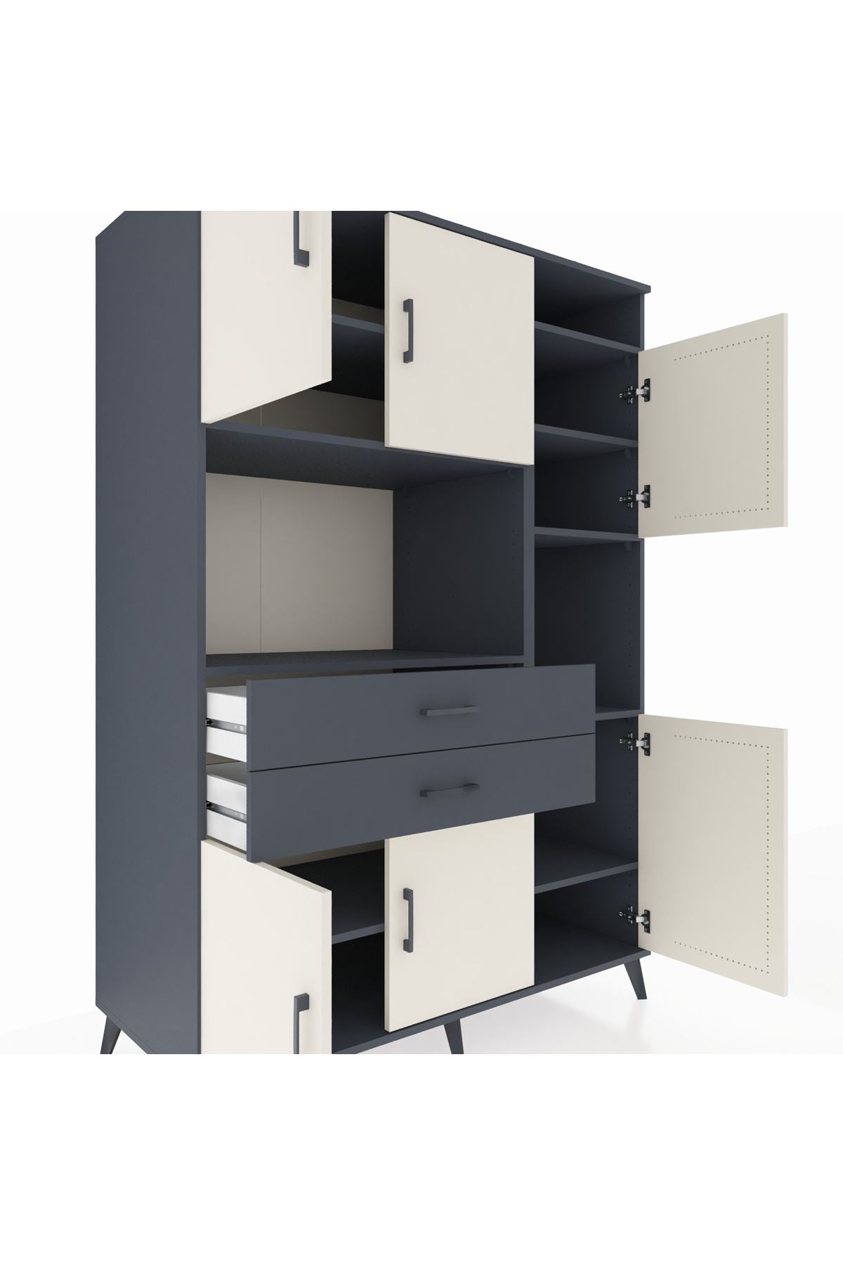 Kronos Dolap 9 Raflı 2 Çekmeceli 6 Kapaklı 132x59x195 Antrasit-Aytaşı/Antrasit