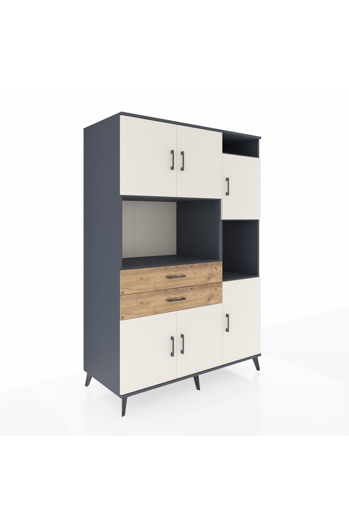 Kronos Dolap 9 Raflı 2 Çekmeceli 6 Kapaklı 132x59x195 Antrasit-Aytaşı/Çam