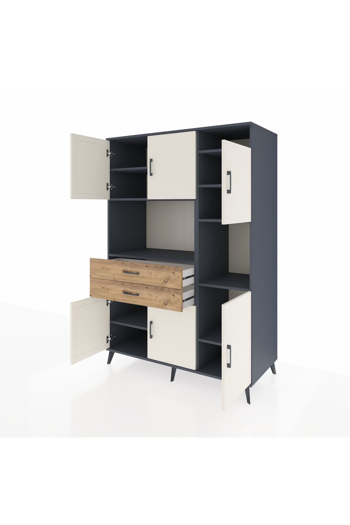 Kronos Dolap 9 Raflı 2 Çekmeceli 6 Kapaklı 132x59x195 Antrasit-Aytaşı/Çam