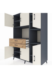 Kronos Dolap 9 Raflı 2 Çekmeceli 6 Kapaklı 132x59x195 Antrasit-Aytaşı/Çam