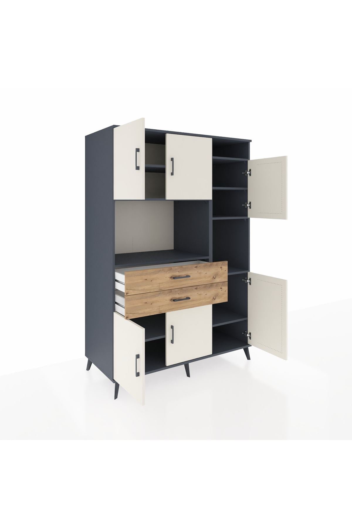 Kronos Dolap 9 Raflı 2 Çekmeceli 6 Kapaklı 132x59x195 Antrasit-Aytaşı/Çam