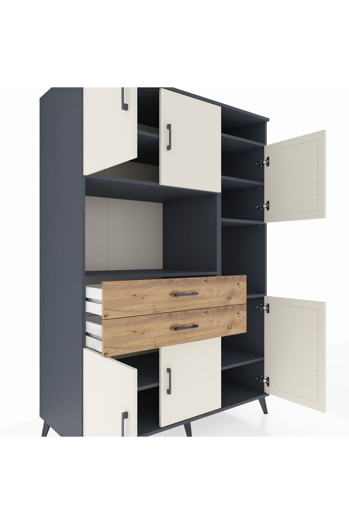 Kronos Dolap 9 Raflı 2 Çekmeceli 6 Kapaklı 132x59x195 Antrasit-Aytaşı/Çam