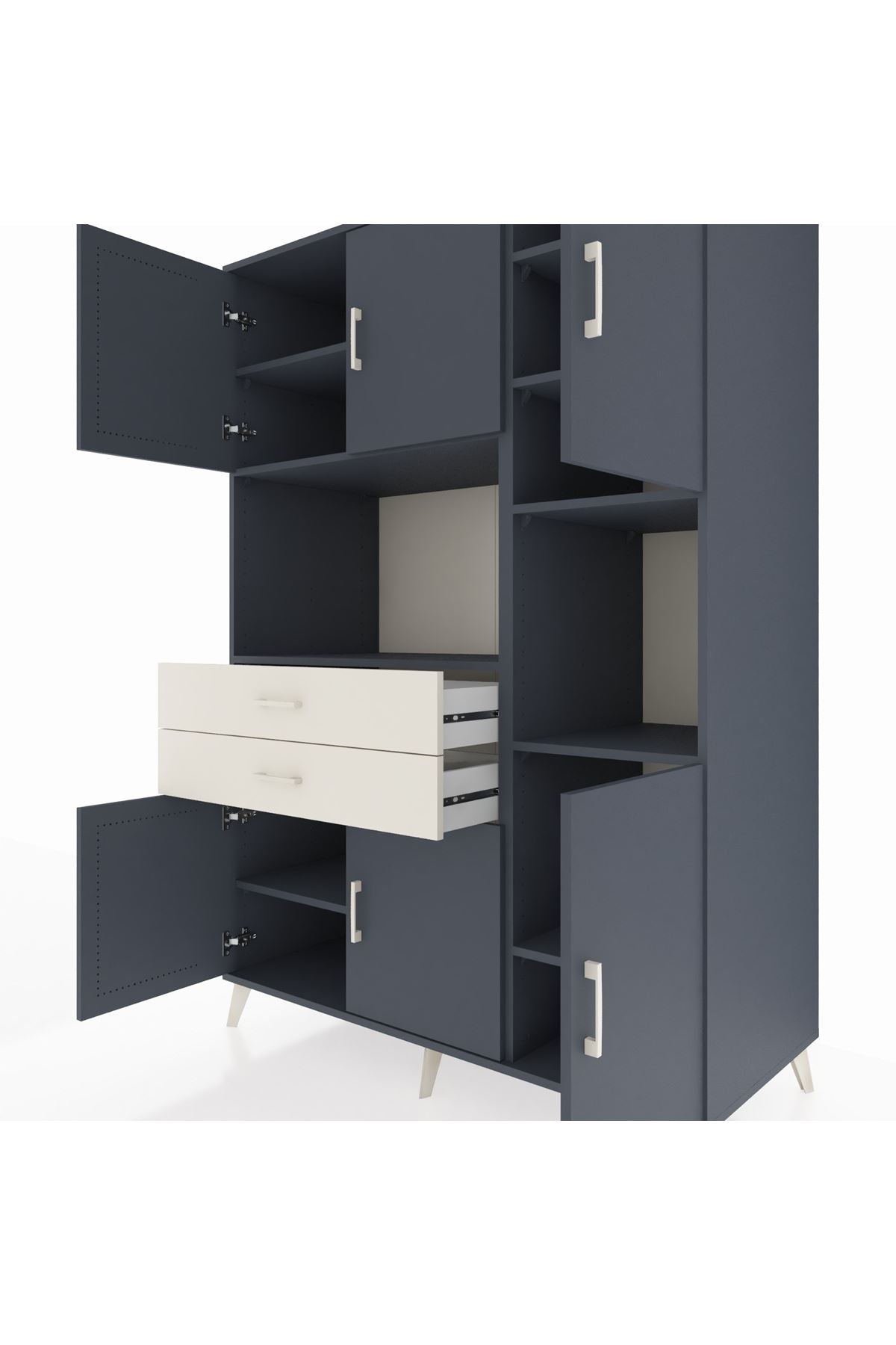 Kronos Dolap 9 Raflı 2 Çekmeceli 6 Kapaklı 132x59x195 Antrasit-Antrasit/Aytaşı