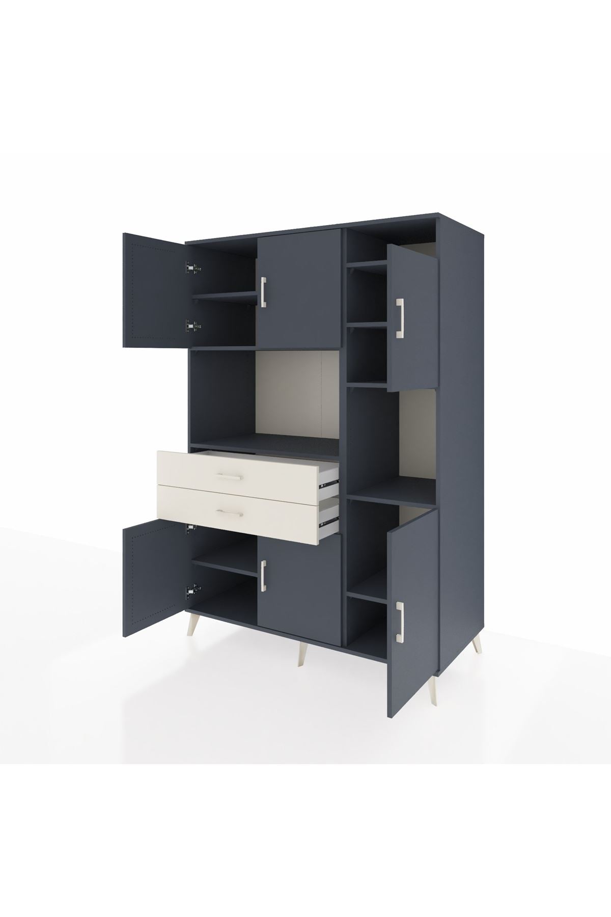 Kronos Dolap 9 Raflı 2 Çekmeceli 6 Kapaklı 132x59x195 Antrasit-Antrasit/Aytaşı