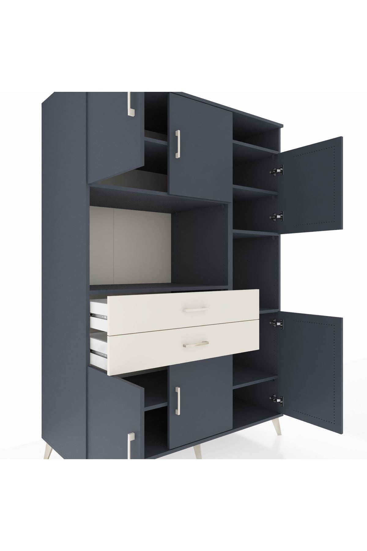 Kronos Dolap 9 Raflı 2 Çekmeceli 6 Kapaklı 132x59x195 Antrasit-Antrasit/Aytaşı