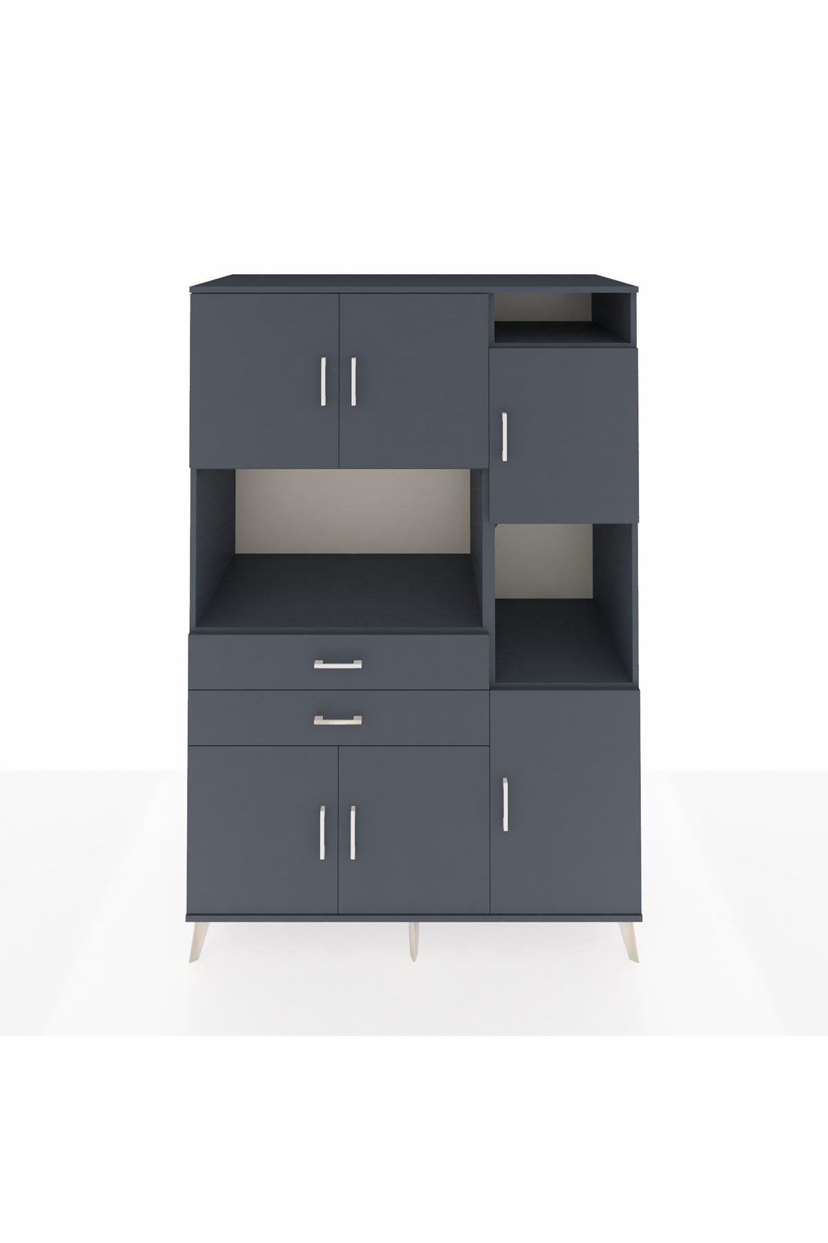 Kronos Dolap 9 Raflı 2 Çekmeceli 6 Kapaklı 132x59x195 Antrasit-Antrasit/Antrasit