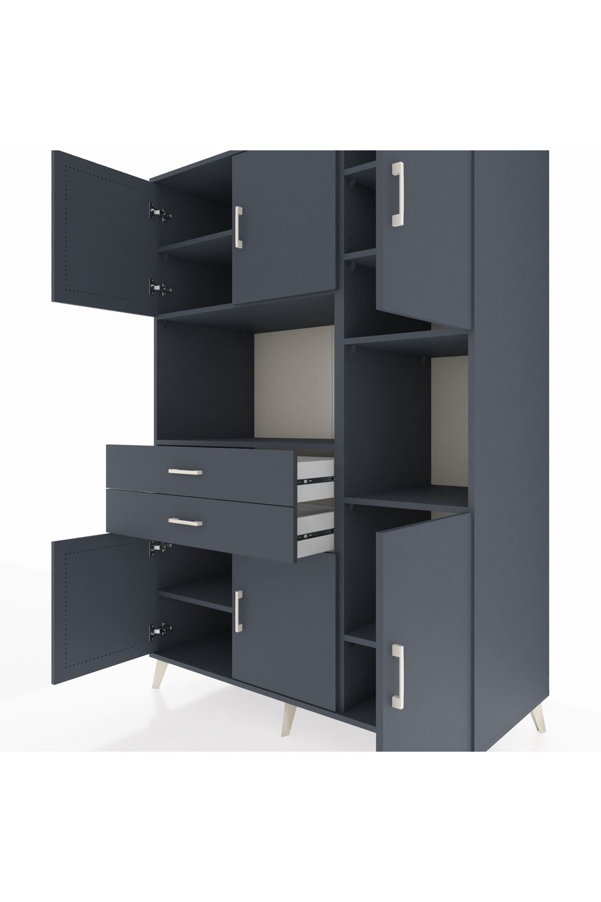 Kronos Dolap 9 Raflı 2 Çekmeceli 6 Kapaklı 132x59x195 Antrasit-Antrasit/Antrasit