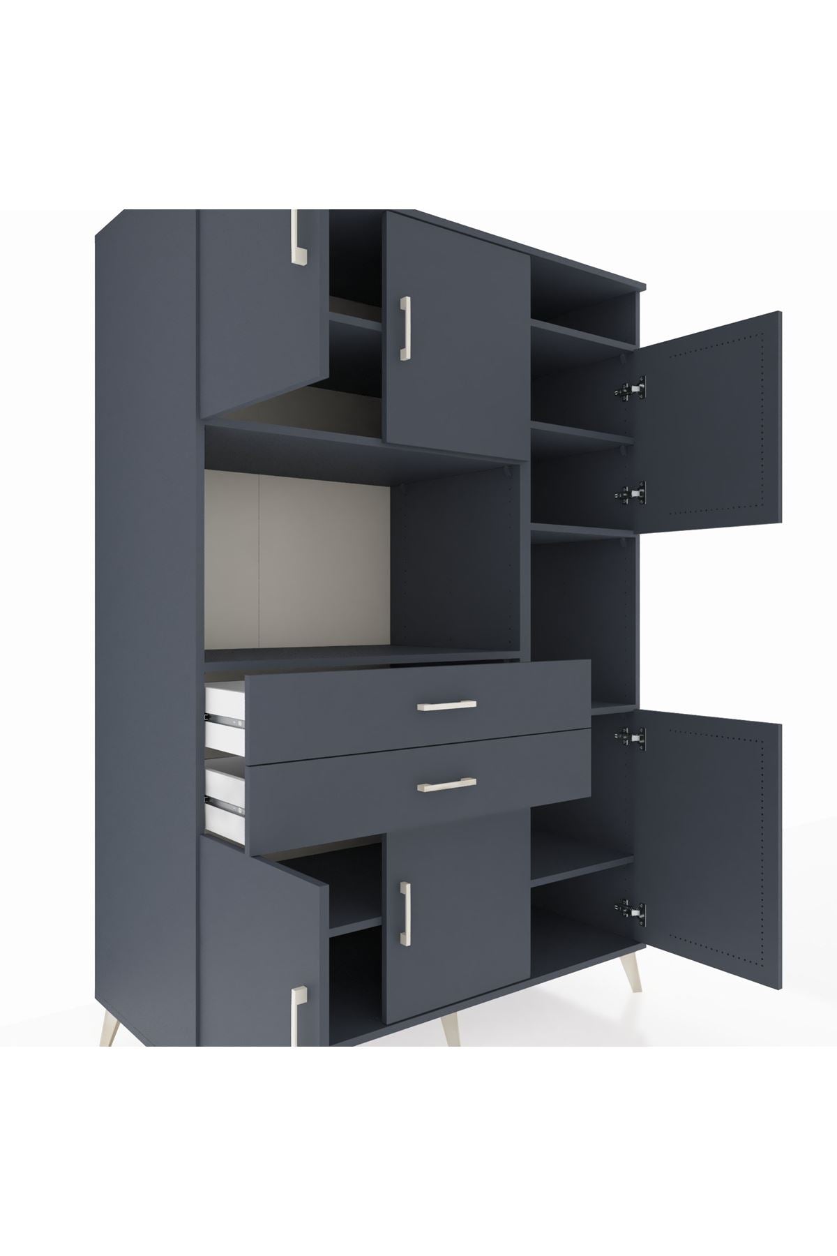 Kronos Dolap 9 Raflı 2 Çekmeceli 6 Kapaklı 132x59x195 Antrasit-Antrasit/Antrasit