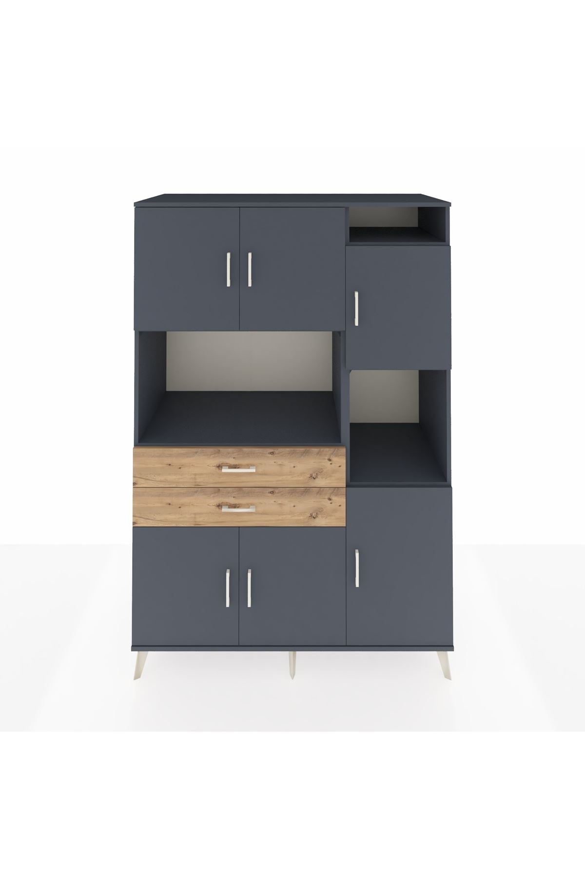 Kronos Dolap 9 Raflı 2 Çekmeceli 6 Kapaklı 132x59x195 Antrasit-Antrasit/Çam