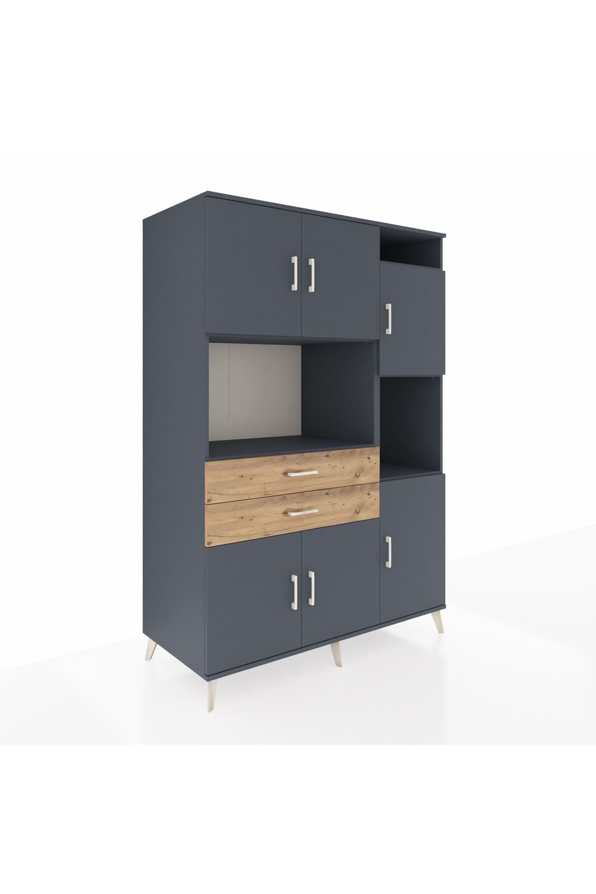 Kronos Dolap 9 Raflı 2 Çekmeceli 6 Kapaklı 132x59x195 Antrasit-Antrasit/Çam