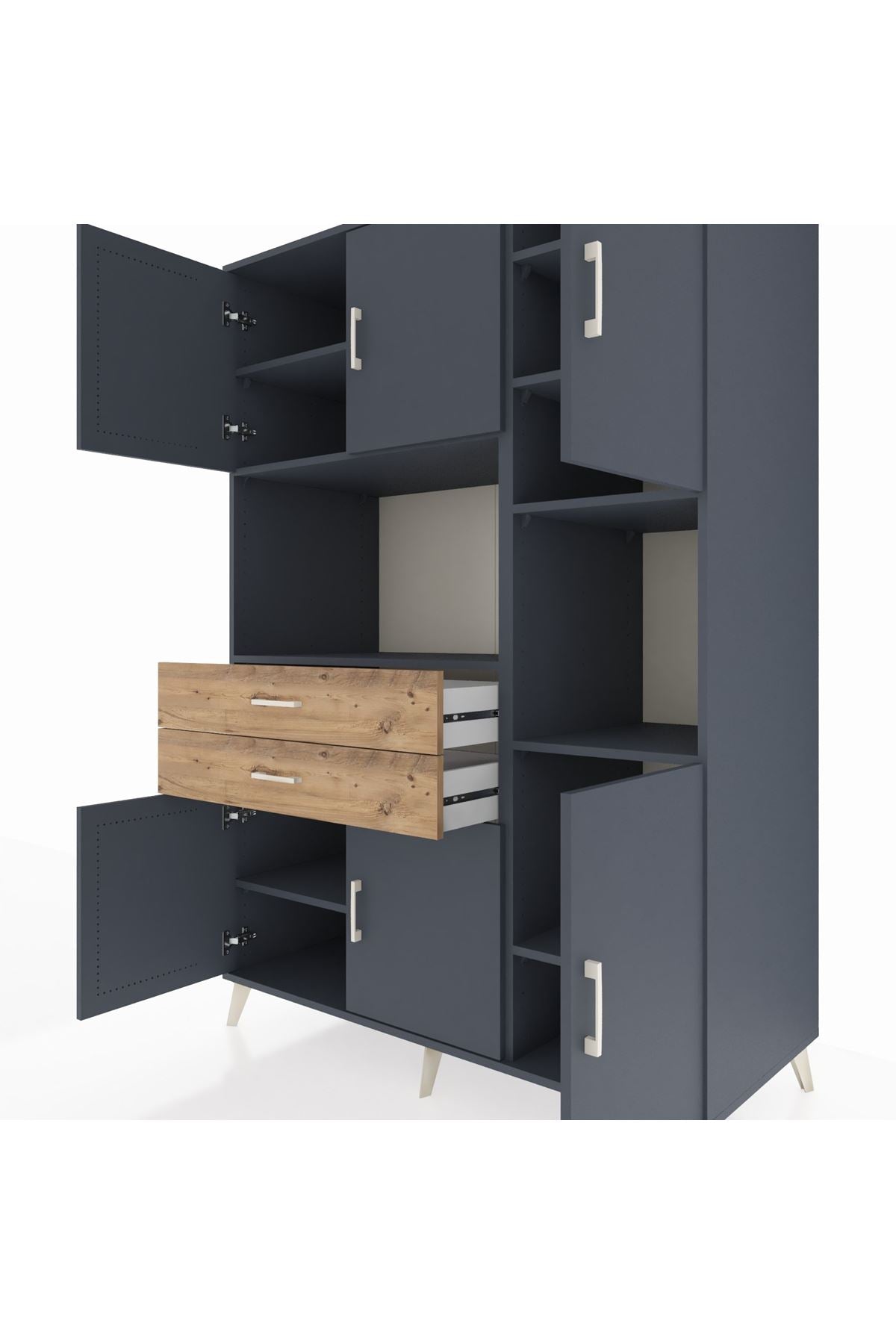 Kronos Dolap 9 Raflı 2 Çekmeceli 6 Kapaklı 132x59x195 Antrasit-Antrasit/Çam