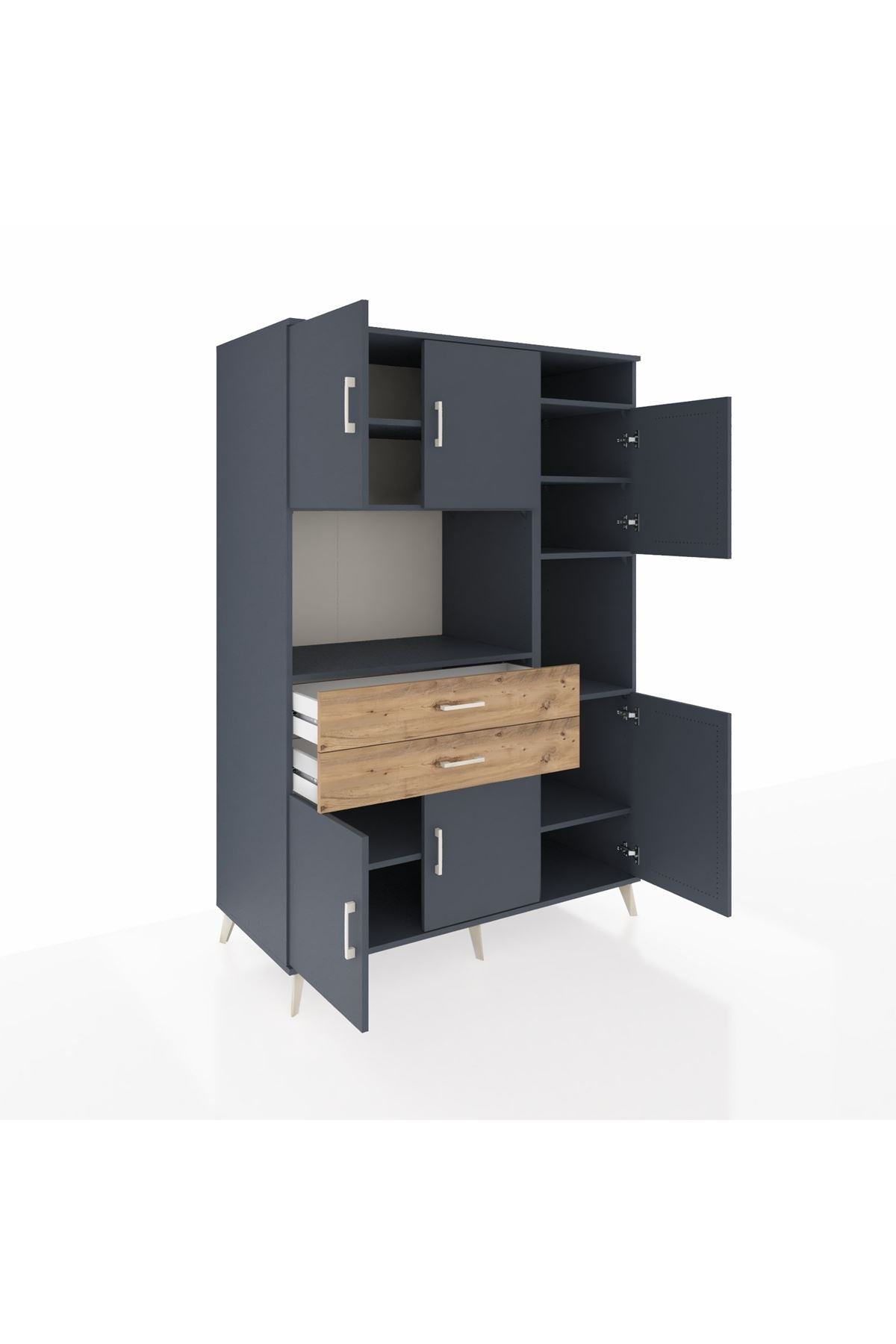 Kronos Dolap 9 Raflı 2 Çekmeceli 6 Kapaklı 132x59x195 Antrasit-Antrasit/Çam