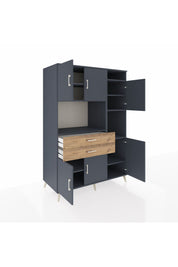 Kronos Dolap 9 Raflı 2 Çekmeceli 6 Kapaklı 132x59x195 Antrasit-Antrasit/Çam