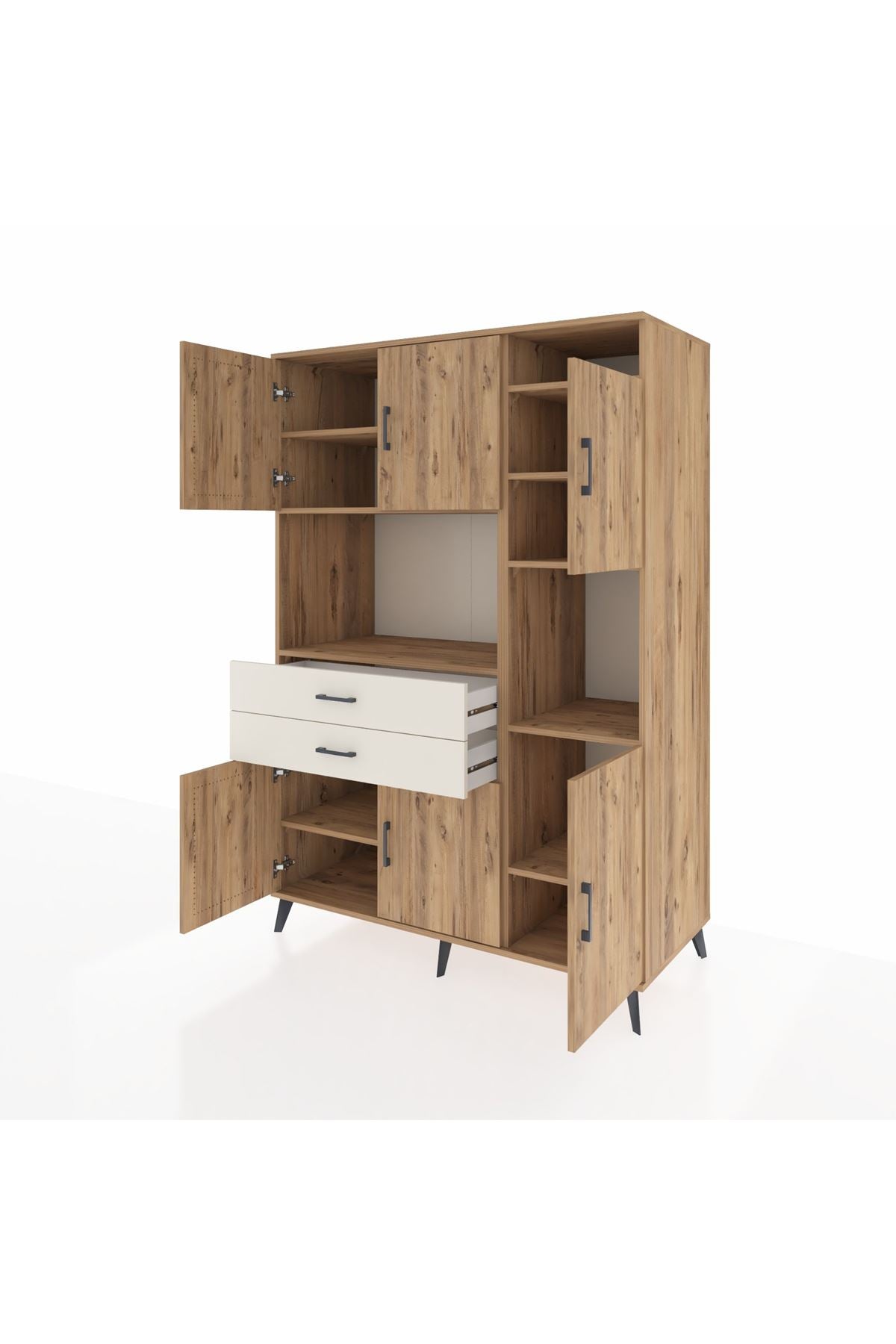 Kronos Dolap 9 Raflı 2 Çekmeceli 6 Kapaklı 132x59x195 Çam-Çam/Aytaşı