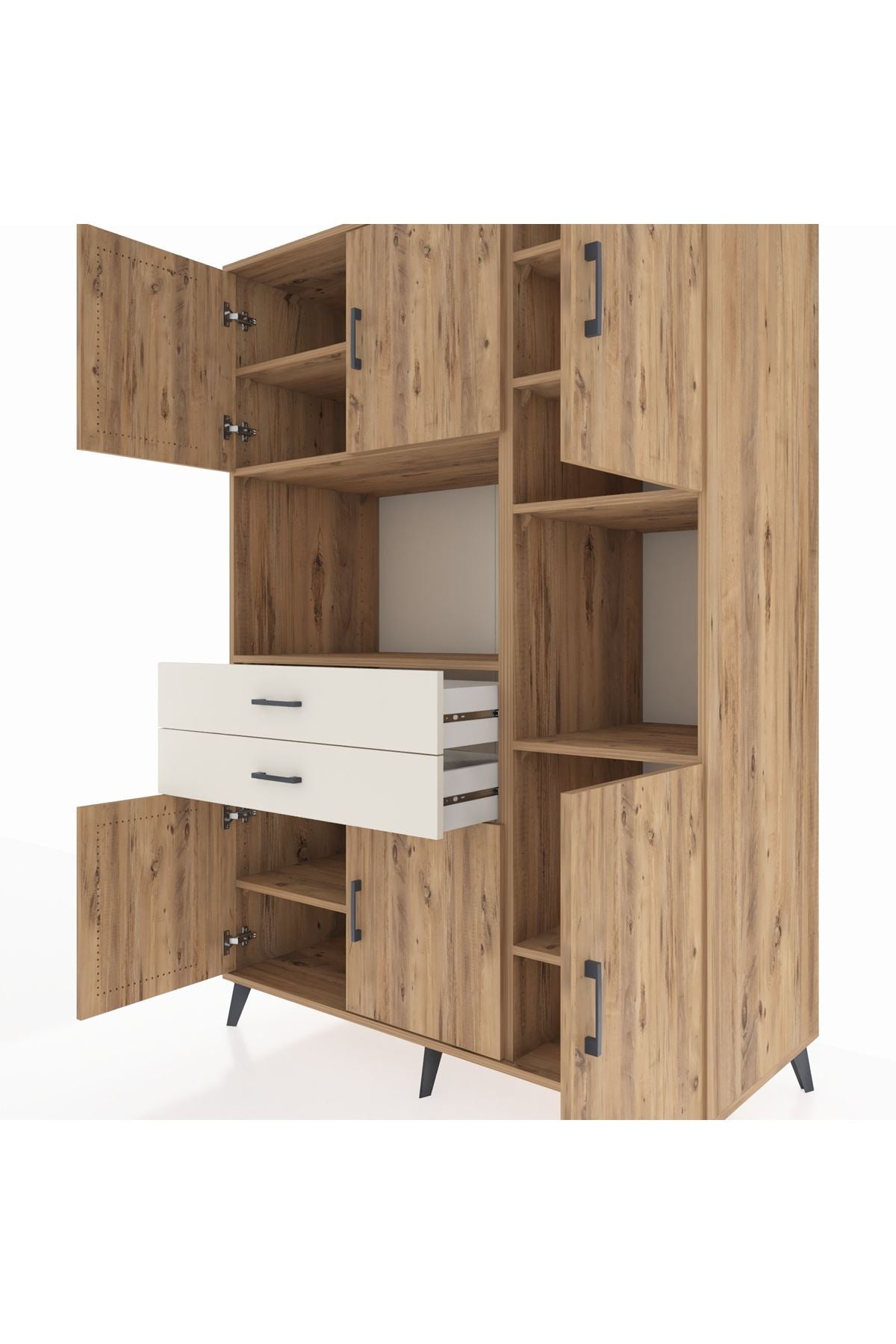 Kronos Dolap 9 Raflı 2 Çekmeceli 6 Kapaklı 132x59x195 Çam-Çam/Aytaşı