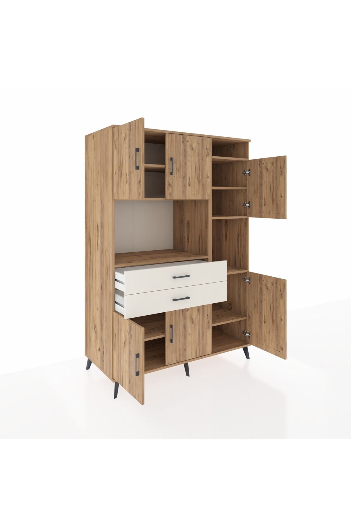 Kronos Dolap 9 Raflı 2 Çekmeceli 6 Kapaklı 132x59x195 Çam-Çam/Aytaşı