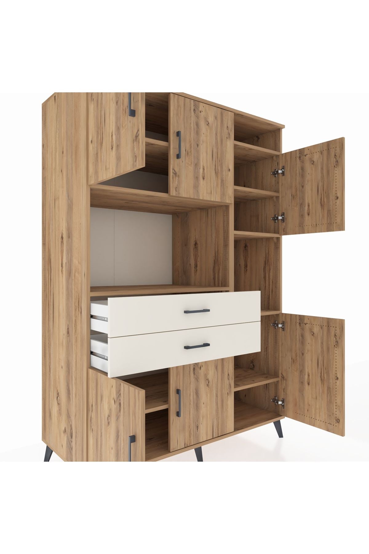 Kronos Dolap 9 Raflı 2 Çekmeceli 6 Kapaklı 132x59x195 Çam-Çam/Aytaşı