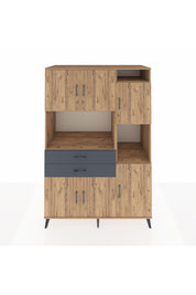 Kronos Dolap 9 Raflı 2 Çekmeceli 6 Kapaklı 132x59x195 Çam-Çam/Antrasit