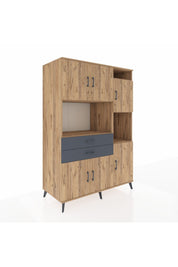 Kronos Dolap 9 Raflı 2 Çekmeceli 6 Kapaklı 132x59x195 Çam-Çam/Antrasit