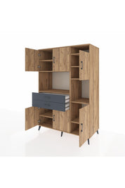 Kronos Dolap 9 Raflı 2 Çekmeceli 6 Kapaklı 132x59x195 Çam-Çam/Antrasit