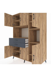 Kronos Dolap 9 Raflı 2 Çekmeceli 6 Kapaklı 132x59x195 Çam-Çam/Antrasit