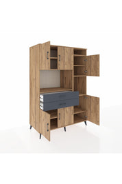 Kronos Dolap 9 Raflı 2 Çekmeceli 6 Kapaklı 132x59x195 Çam-Çam/Antrasit