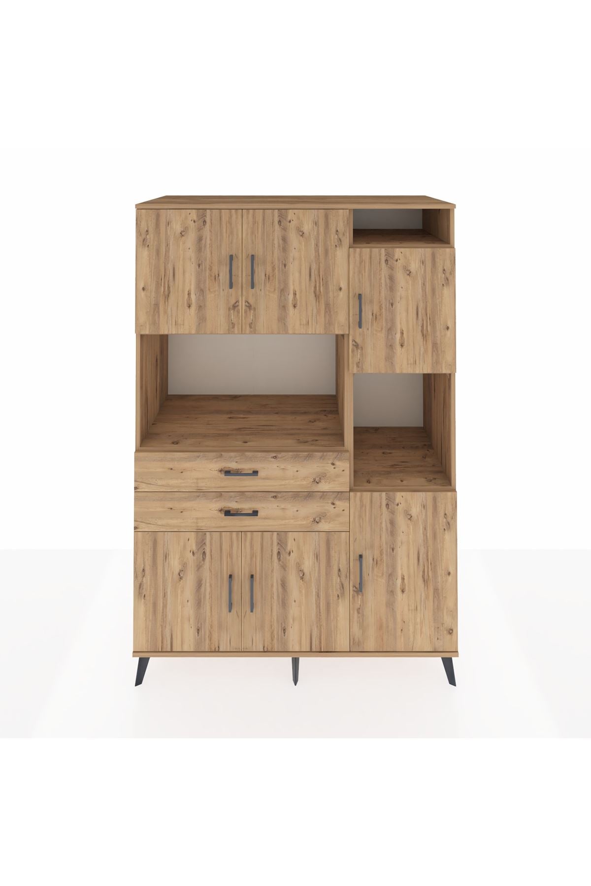 Kronos Dolap 9 Raflı 2 Çekmeceli 6 Kapaklı 132x59x195 Çam-Çam/Çam