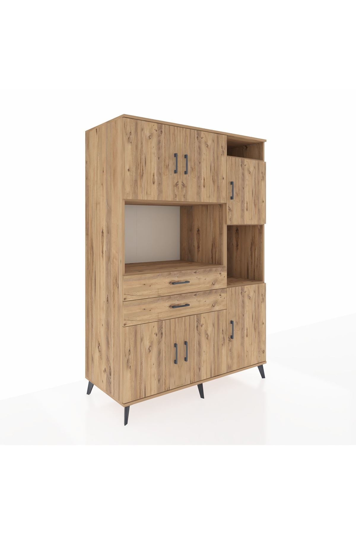 Kronos Dolap 9 Raflı 2 Çekmeceli 6 Kapaklı 132x59x195 Çam-Çam/Çam