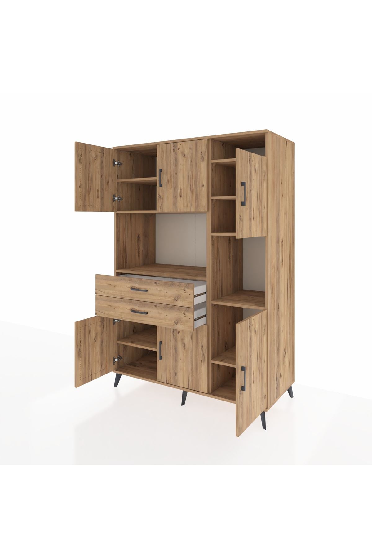 Kronos Dolap 9 Raflı 2 Çekmeceli 6 Kapaklı 132x59x195 Çam-Çam/Çam