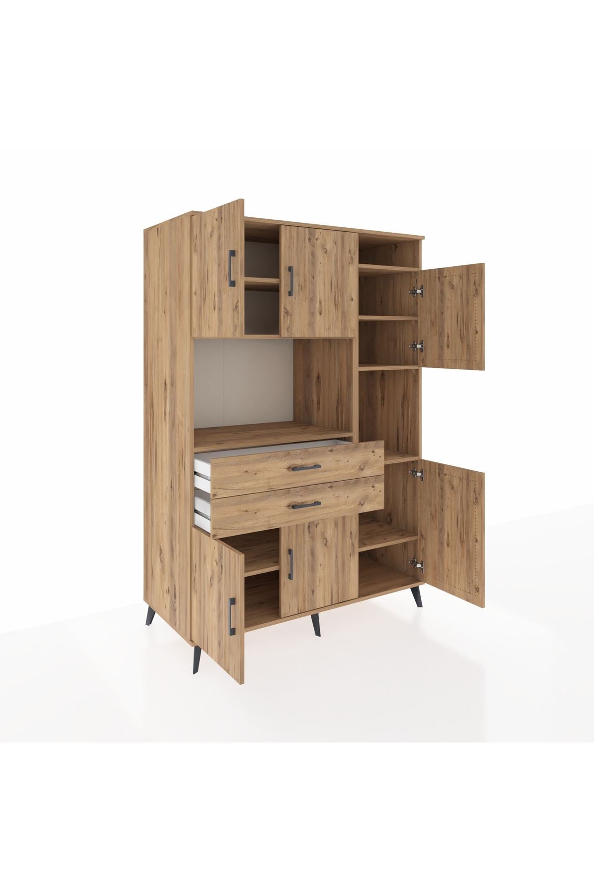 Kronos Dolap 9 Raflı 2 Çekmeceli 6 Kapaklı 132x59x195 Çam-Çam/Çam