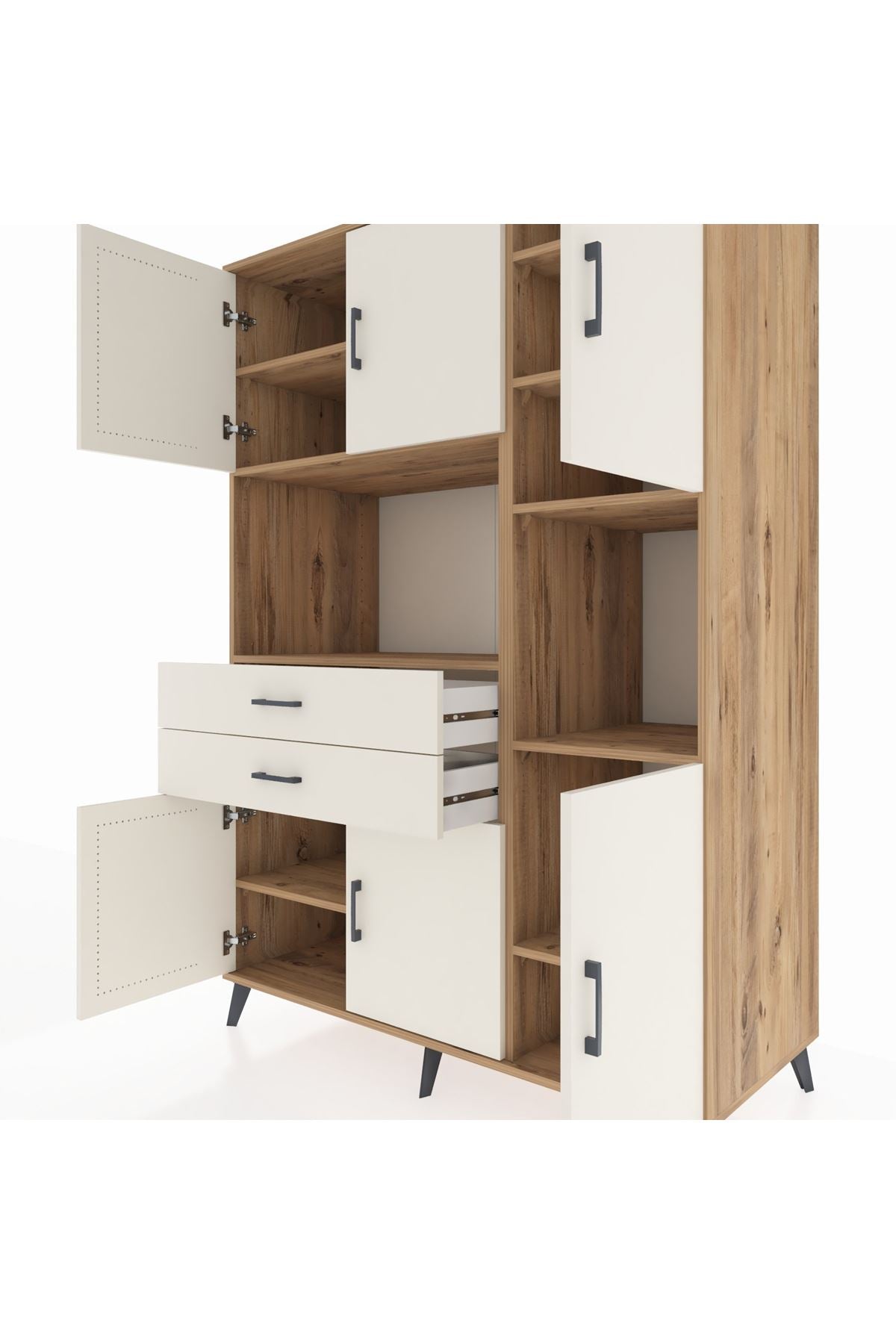 Kronos Dolap 9 Raflı 2 Çekmeceli 6 Kapaklı 132x59x195 Çam-Aytaşı/Aytaşı