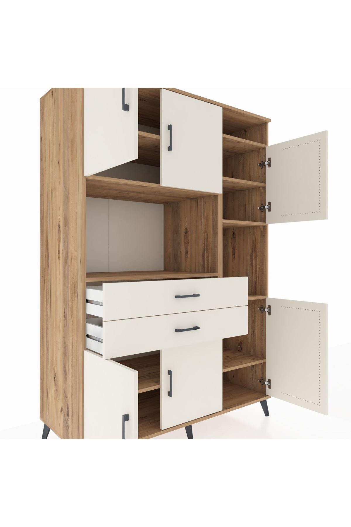 Kronos Dolap 9 Raflı 2 Çekmeceli 6 Kapaklı 132x59x195 Çam-Aytaşı/Aytaşı