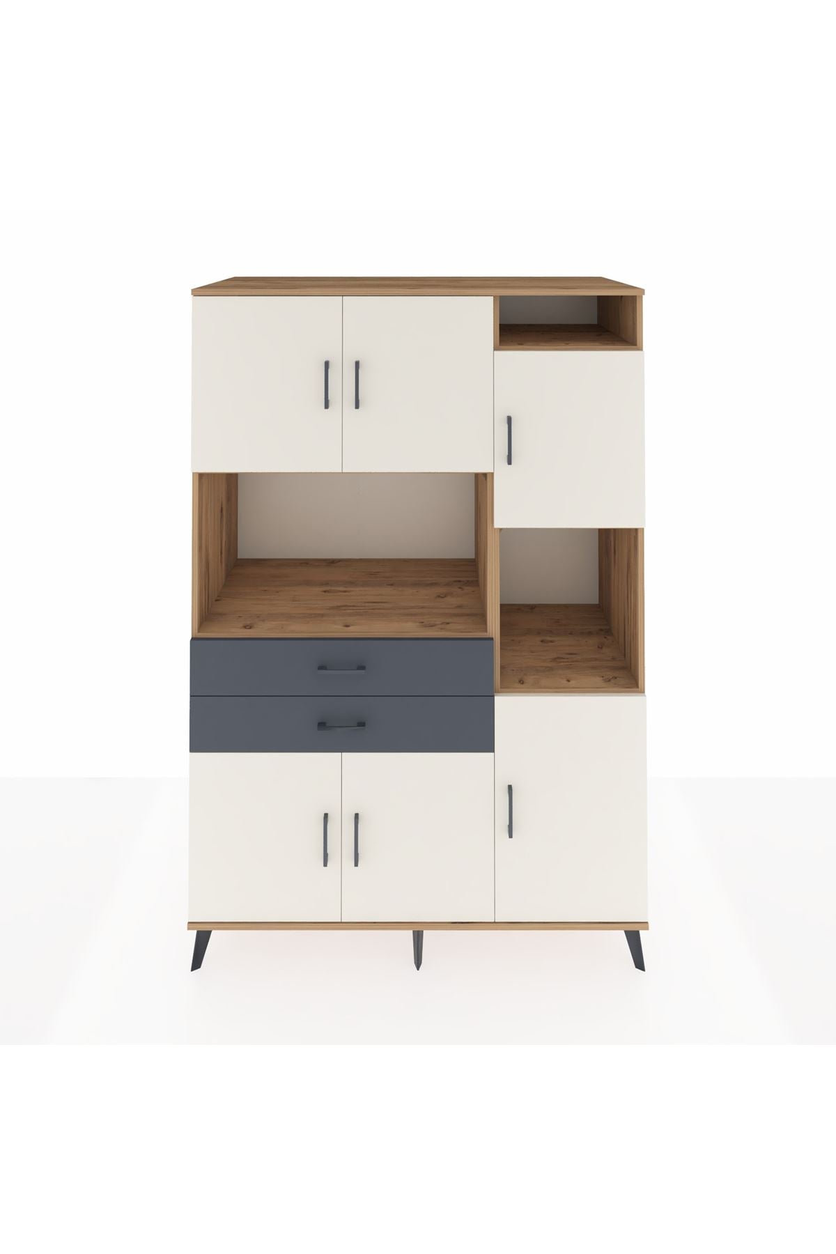 Kronos Dolap 9 Raflı 2 Çekmeceli 6 Kapaklı 132x59x195 Çam-Aytaşı/Antrasit