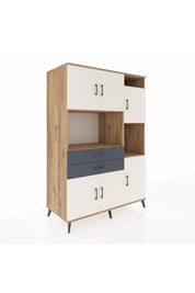 Kronos Dolap 9 Raflı 2 Çekmeceli 6 Kapaklı 132x59x195 Çam-Aytaşı/Antrasit