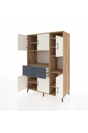 Kronos Dolap 9 Raflı 2 Çekmeceli 6 Kapaklı 132x59x195 Çam-Aytaşı/Antrasit