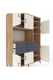 Kronos Dolap 9 Raflı 2 Çekmeceli 6 Kapaklı 132x59x195 Çam-Aytaşı/Antrasit