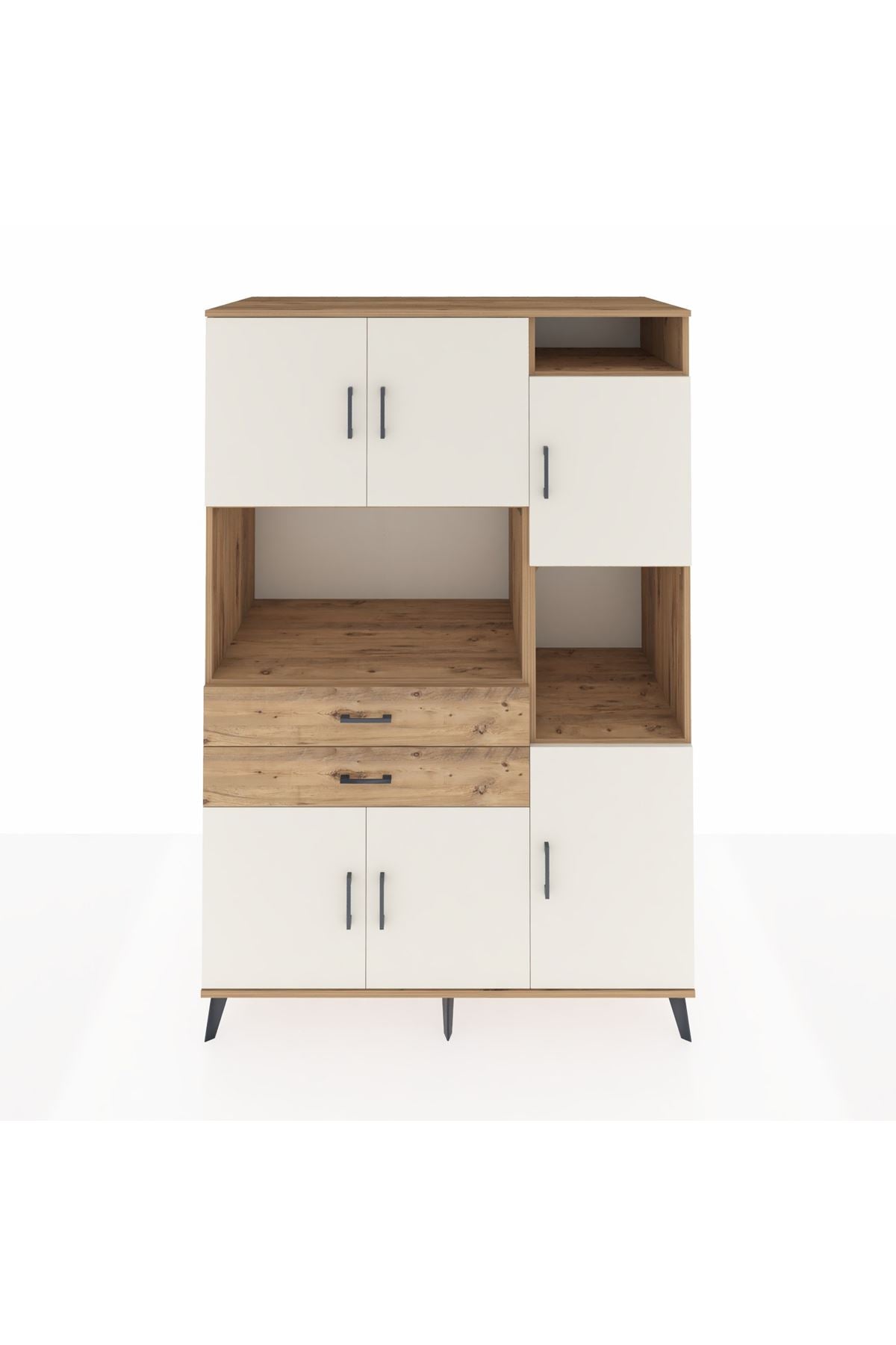 Kronos Dolap 9 Raflı 2 Çekmeceli 6 Kapaklı 132x59x195 Çam-Aytaşı/Çam