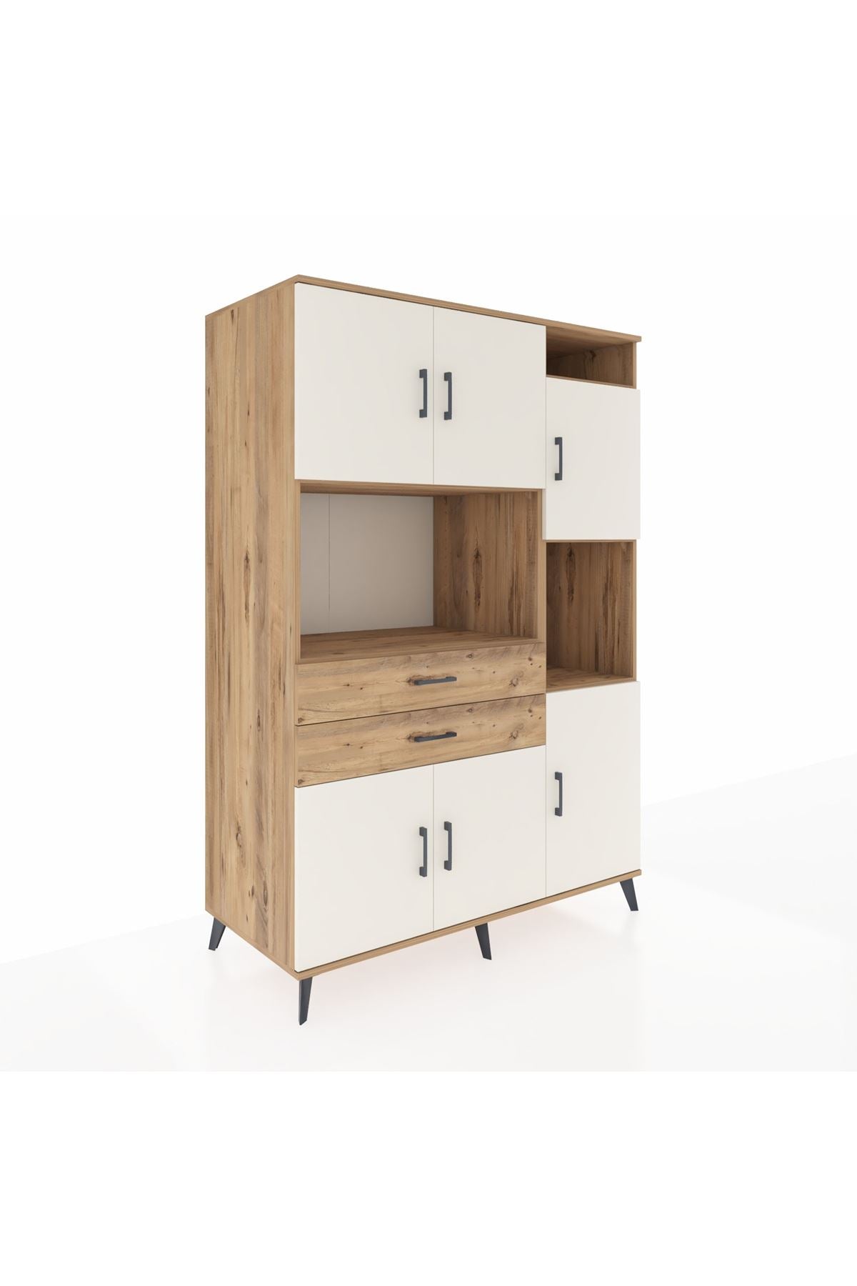 Kronos Dolap 9 Raflı 2 Çekmeceli 6 Kapaklı 132x59x195 Çam-Aytaşı/Çam