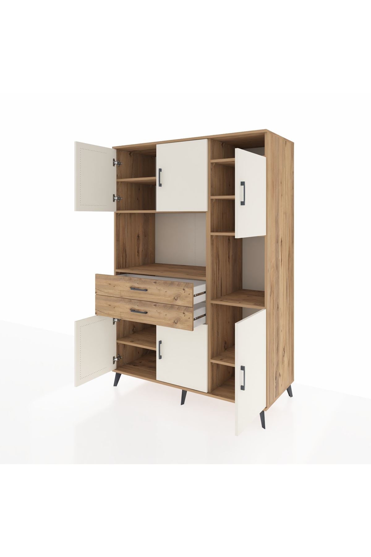 Kronos Dolap 9 Raflı 2 Çekmeceli 6 Kapaklı 132x59x195 Çam-Aytaşı/Çam