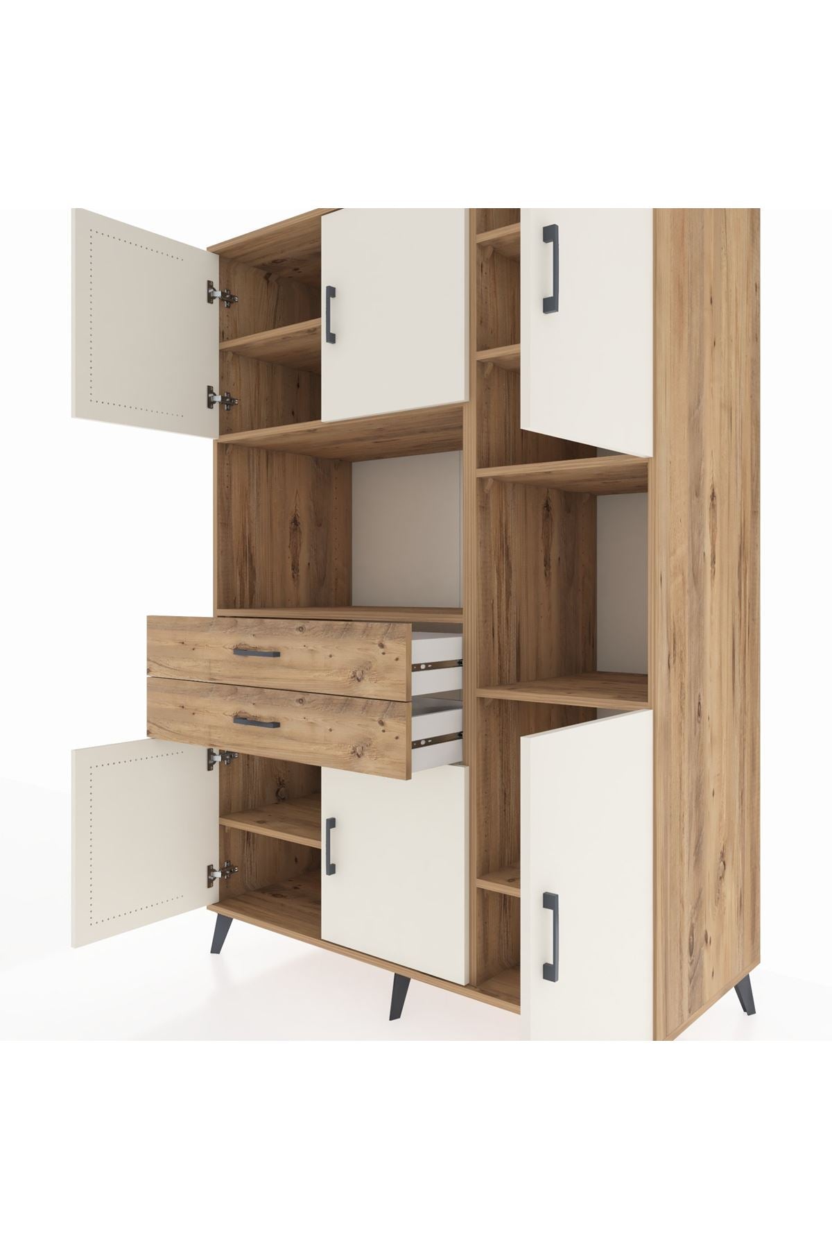 Kronos Dolap 9 Raflı 2 Çekmeceli 6 Kapaklı 132x59x195 Çam-Aytaşı/Çam