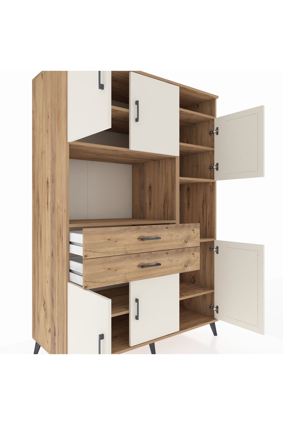 Kronos Dolap 9 Raflı 2 Çekmeceli 6 Kapaklı 132x59x195 Çam-Aytaşı/Çam