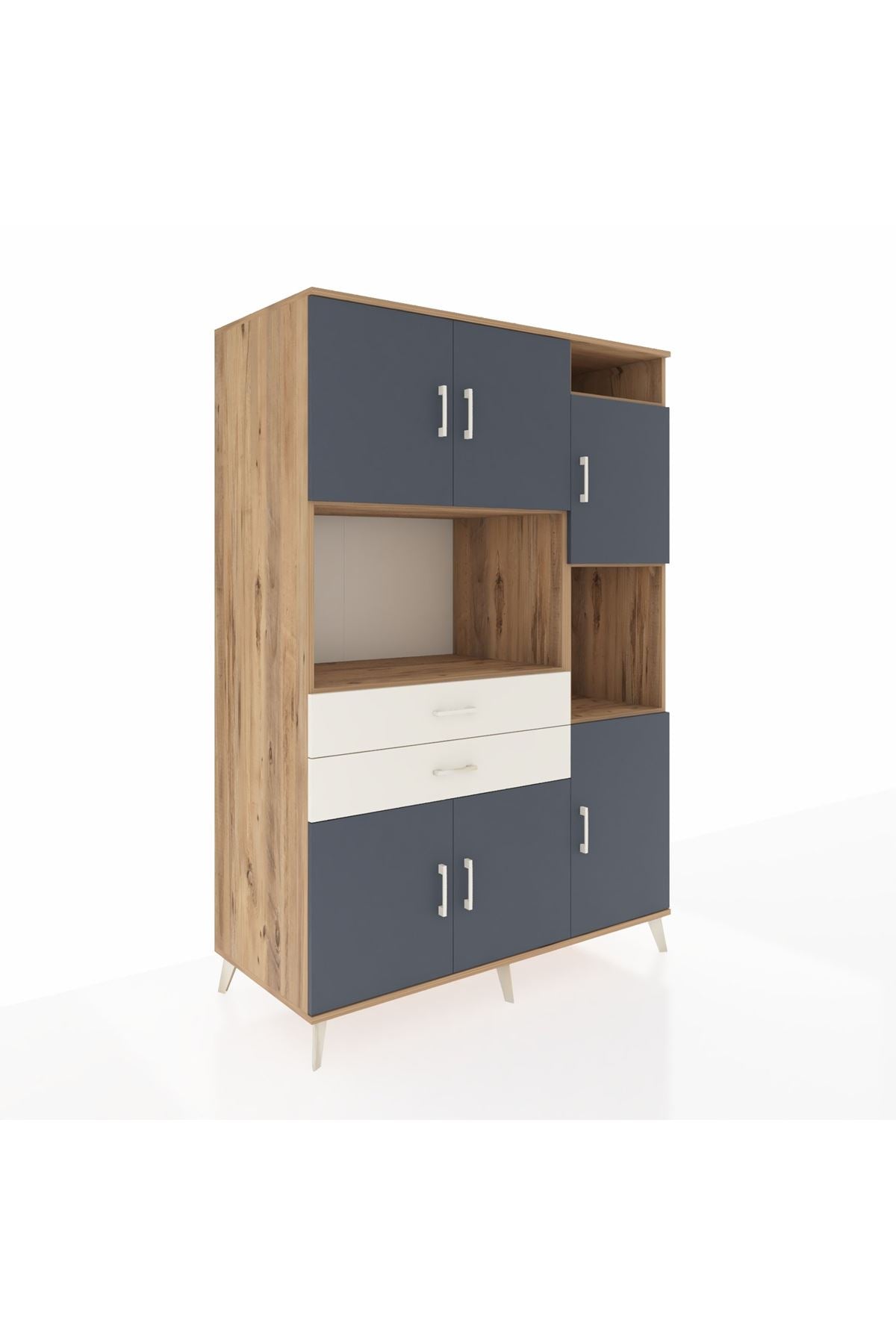 Kronos Dolap 9 Raflı 2 Çekmeceli 6 Kapaklı 132x59x195 Çam-Antrasit/Aytaşı