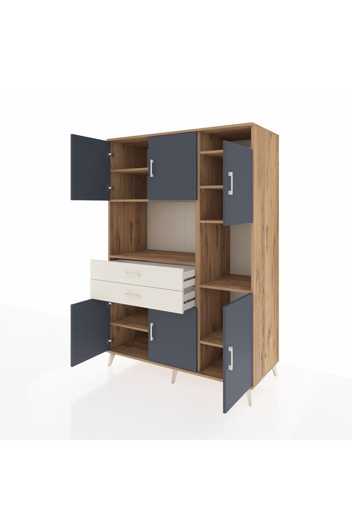 Kronos Dolap 9 Raflı 2 Çekmeceli 6 Kapaklı 132x59x195 Çam-Antrasit/Aytaşı