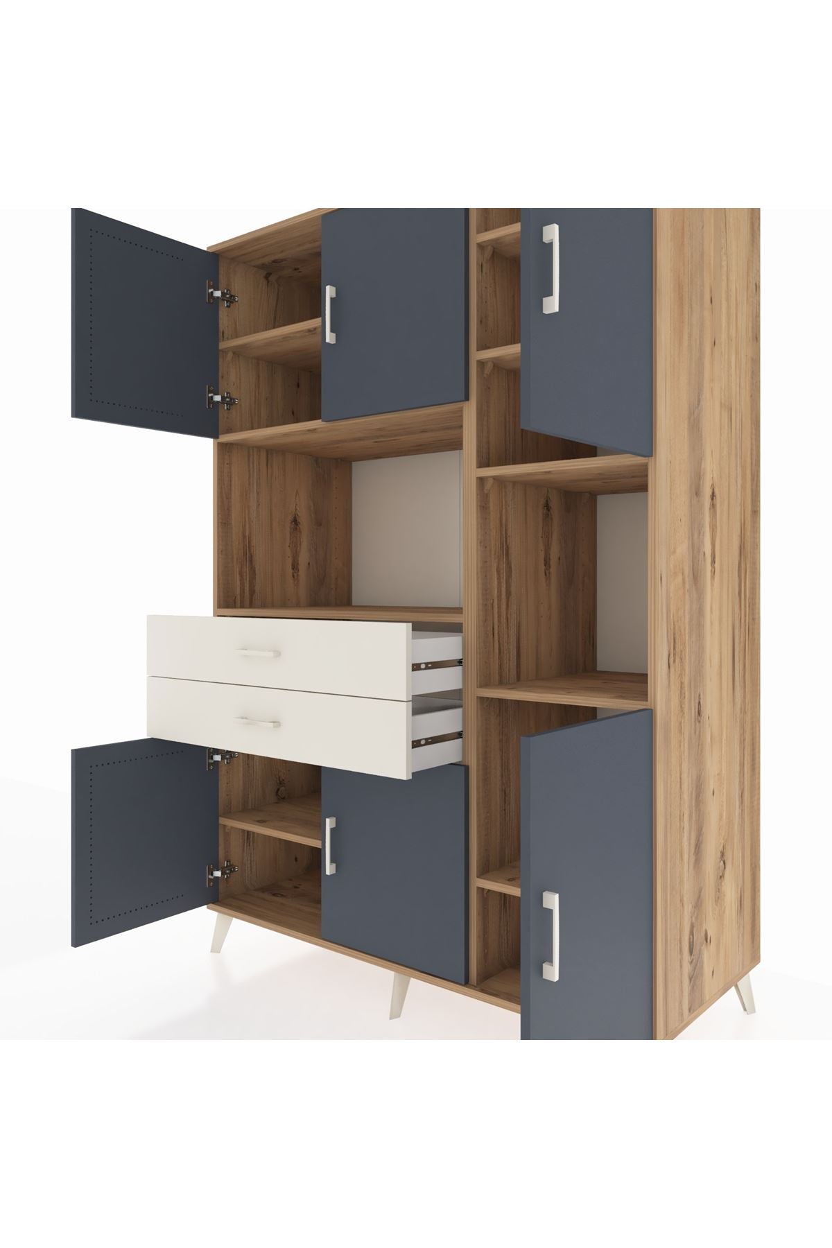 Kronos Dolap 9 Raflı 2 Çekmeceli 6 Kapaklı 132x59x195 Çam-Antrasit/Aytaşı