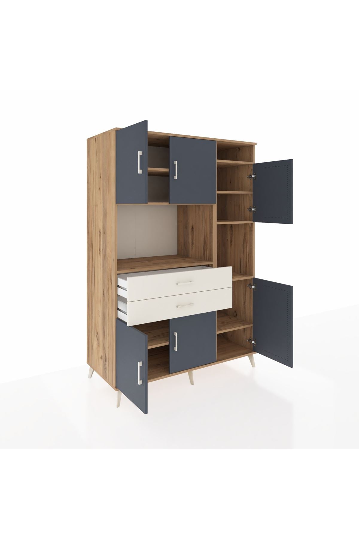 Kronos Dolap 9 Raflı 2 Çekmeceli 6 Kapaklı 132x59x195 Çam-Antrasit/Aytaşı