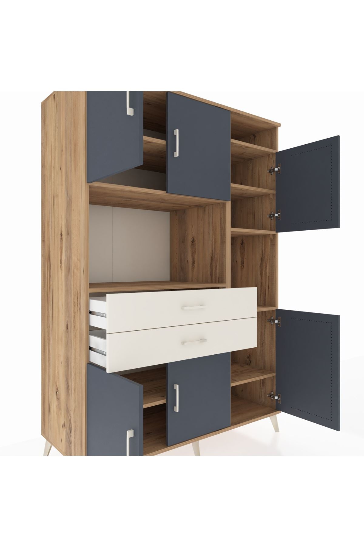 Kronos Dolap 9 Raflı 2 Çekmeceli 6 Kapaklı 132x59x195 Çam-Antrasit/Aytaşı