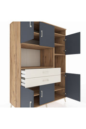 Kronos Dolap 9 Raflı 2 Çekmeceli 6 Kapaklı 132x59x195 Çam-Antrasit/Aytaşı