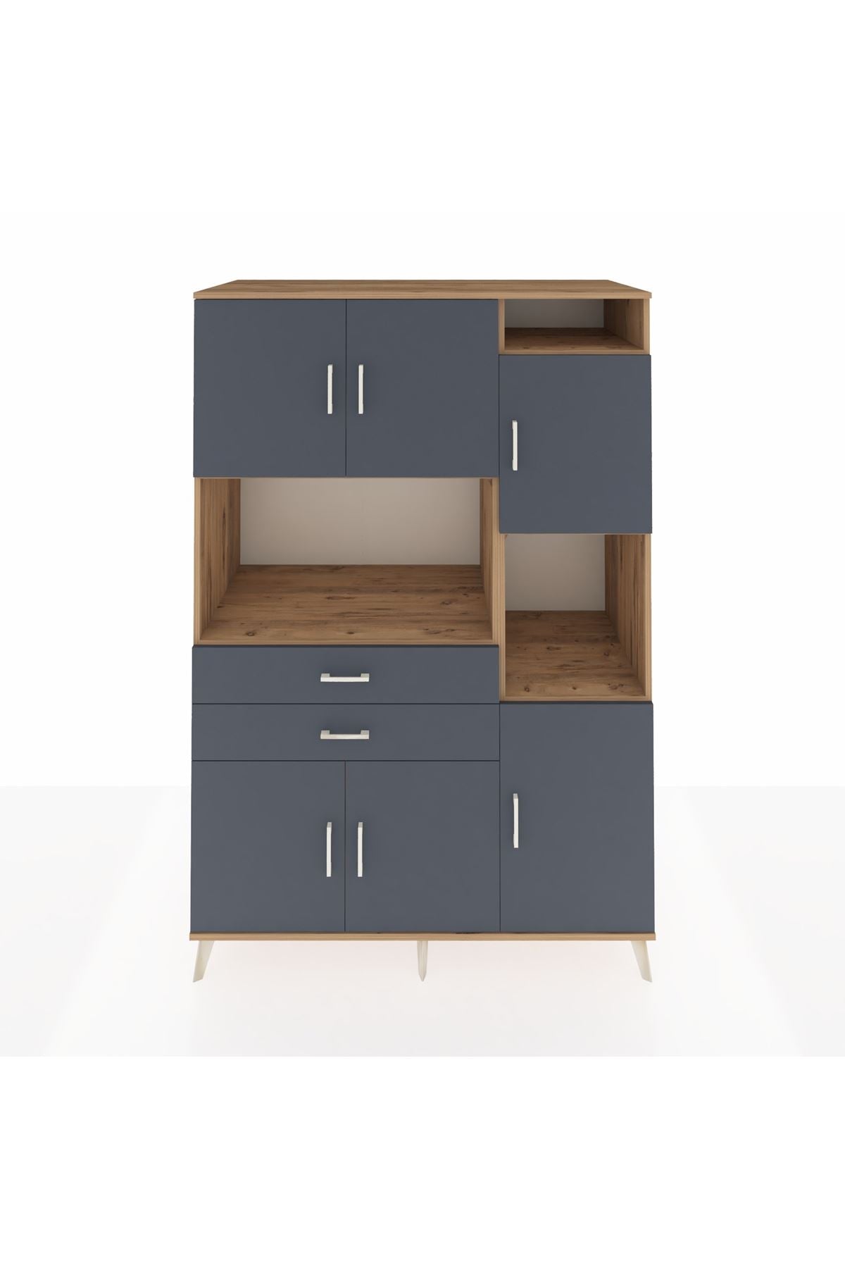 Kronos Dolap 9 Raflı 2 Çekmeceli 6 Kapaklı 132x59x195 Çam-Antrasit/Antrasit