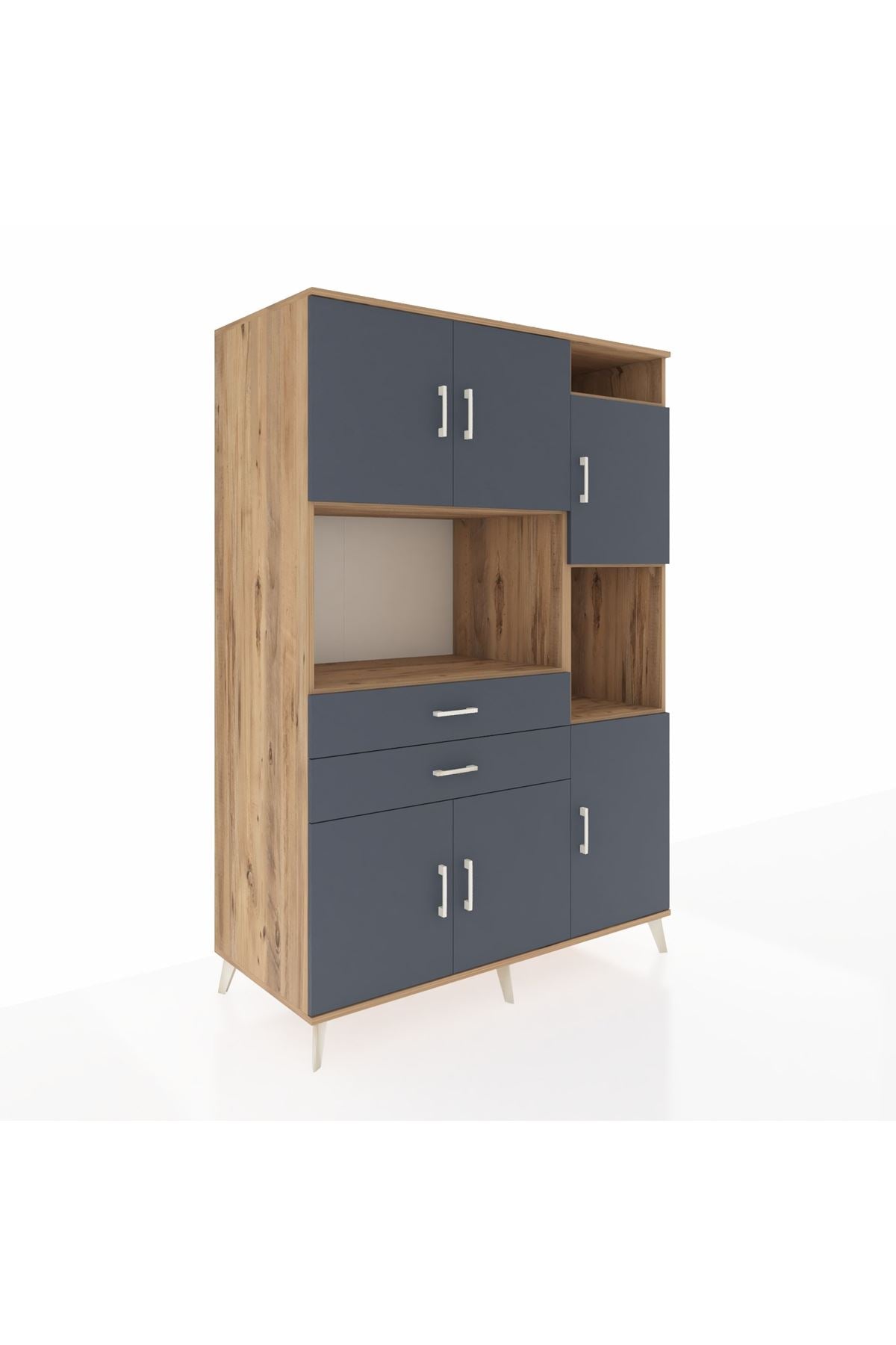 Kronos Dolap 9 Raflı 2 Çekmeceli 6 Kapaklı 132x59x195 Çam-Antrasit/Antrasit